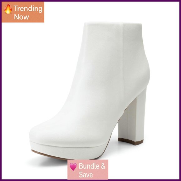 Women's High Heel Ankle Boots 4-Inch Block Heel Round Toe Zipper - Picture 1 of 8